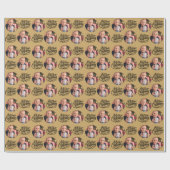 Frohe Weihnachtskalligraphie Runde Foto Gold Geschenkpapier (Flach)