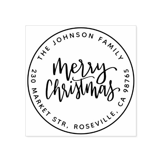Frohe Weihnachtskalligraphie Runde Rücksendeadress Gummistempel (Prägung)