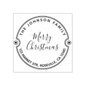 Frohe Weihnachtskalligraphie Runde Rücksendeadress Gummistempel (Prägung)