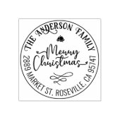 Frohe Weihnachtskalligraphie Runde Rücksendeadress Gummistempel (Prägung)