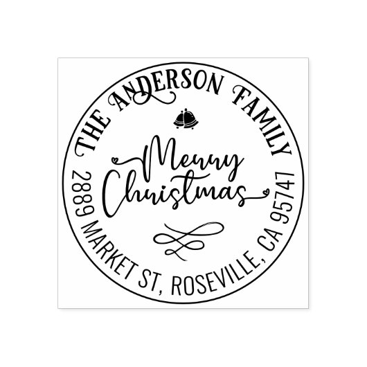 Frohe Weihnachtskalligraphie Runde Rücksendeadress Gummistempel (Prägung)