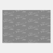 Frohe Weihnachtskalligraphie Silberschneeflocken Geschenkpapier Set (Vorderseite)