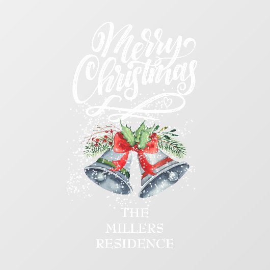Frohe Weihnachtskalligraphie Silver Bells Fensteraufkleber (Blatt)