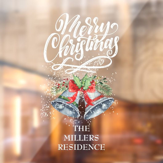 Frohe Weihnachtskalligraphie Silver Bells Fensteraufkleber (Blatt 2)