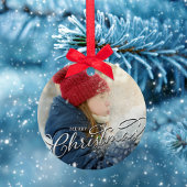 Frohe Weihnachtskalligraphie Silver Snowflake Foto Keramik Ornament