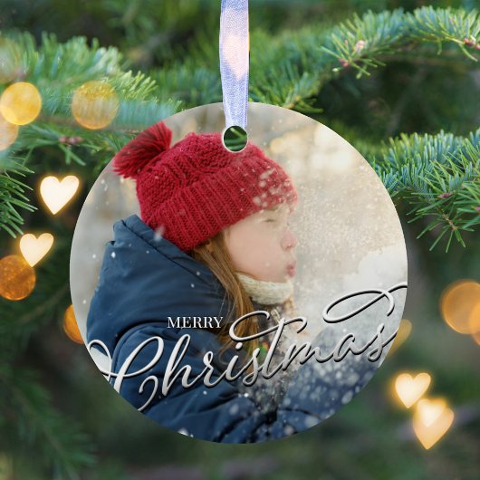 Frohe Weihnachtskalligraphie Silver Snowflake Foto Keramik Ornament