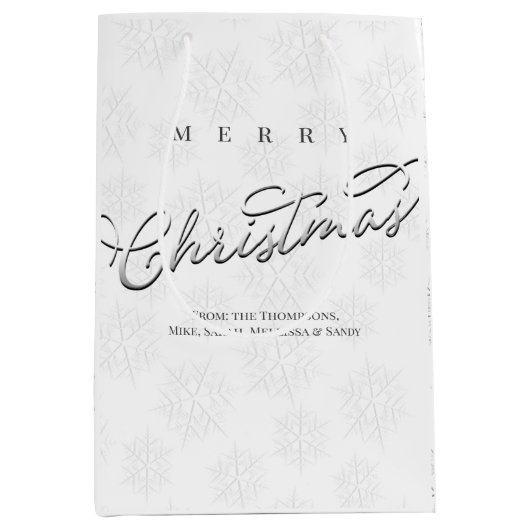 Frohe Weihnachtskalligraphie Silver Snowflake Mittlere Geschenktüte (Vorderseite)