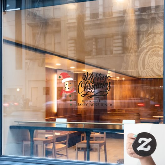 Frohe Weihnachtskalligraphie und Snowman Custom Fensteraufkleber (Café-Fenster)