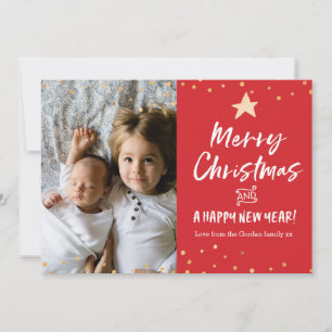 Frohe Weihnachtskarte Familie Foto Goldstar Feiertagskarte