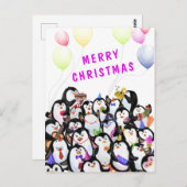 Frohe Weihnachtskarte Happy Pinguins Party Postkarte (Vorne/Hinten)