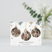 Frohe Weihnachtskarte mit drei Ornamenten Fotos Postkarte (Stehend Vorderseite)