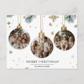 Frohe Weihnachtskarte mit drei Ornamenten Fotos Postkarte (Vorderseite)