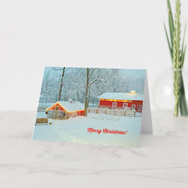 Frohe Weihnachtskarte mit einer Schneefarm-Szene Feiertagskarte