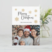Frohe Weihnachtskarte mit Foto & Gold Schneeflocke Einladung (Stehend Vorderseite)