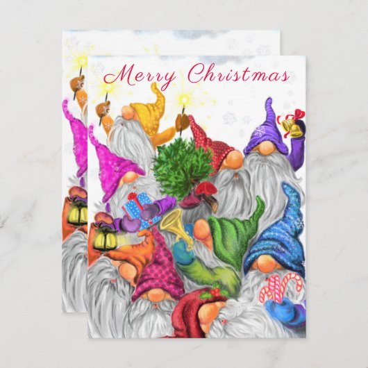 Frohe Weihnachtskarte mit Happy Gnome Party (Vorne/Hinten)