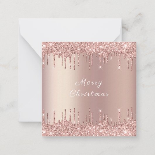 Frohe Weihnachtskarte mit Rose Gold Glitzer Tropfe Mitteilungskarte (Vorderseite)