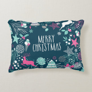 Frohe Weihnachtskarte mit Schneeflocken und Weihna Dekokissen