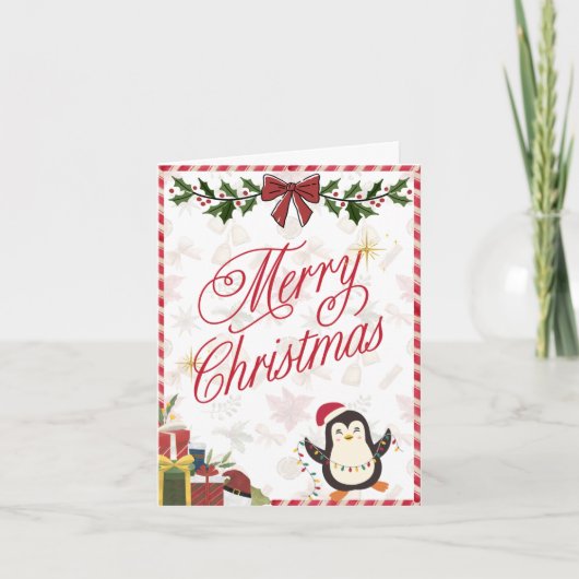 Frohe Weihnachtskarte - Niedlicher Pinguin Feiertagskarte (Vorderseite)