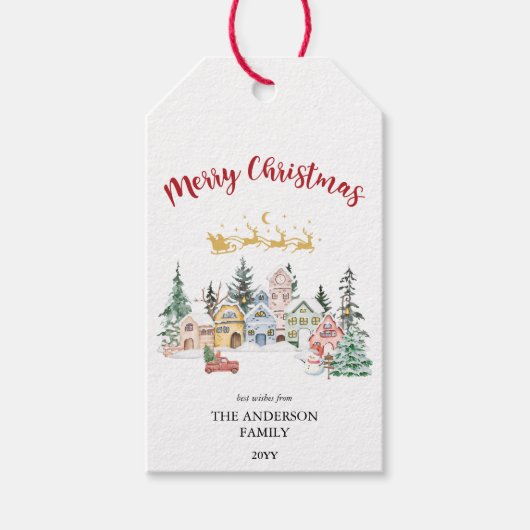 Frohe Weihnachtskarte | Snowy Winter House Scene Geschenkanhänger (Vorderseite)