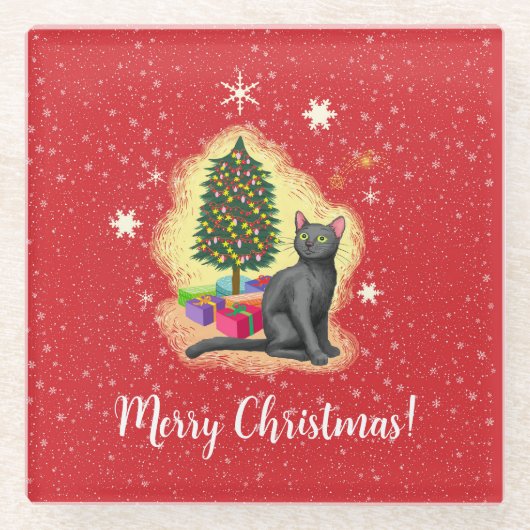 Frohe Weihnachtskat Glasuntersetzer (Vorderseite)