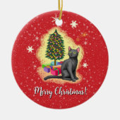 Frohe Weihnachtskat Keramik Ornament (Vorne)