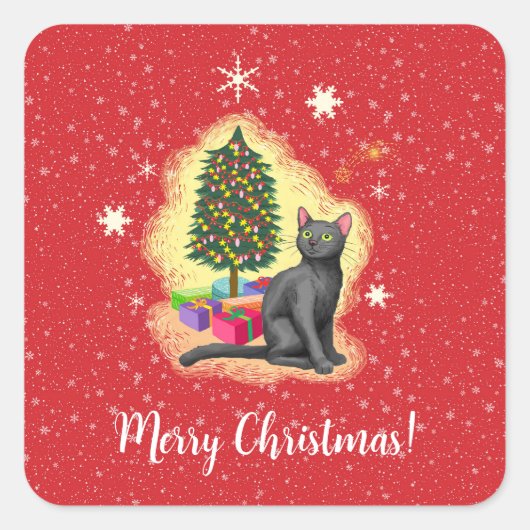 Frohe Weihnachtskat Quadratischer Aufkleber (Vorderseite)