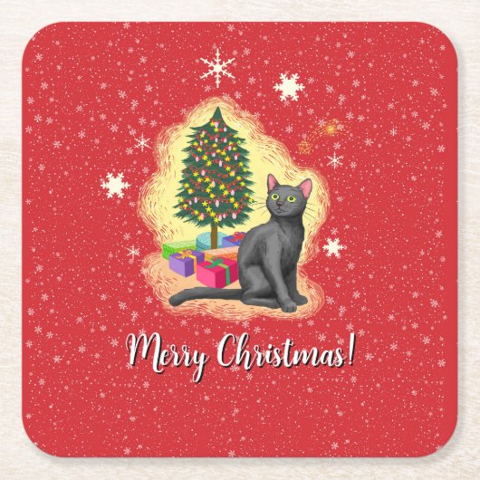 Frohe Weihnachtskat Rechteckiger Pappuntersetzer (Vorderseite)