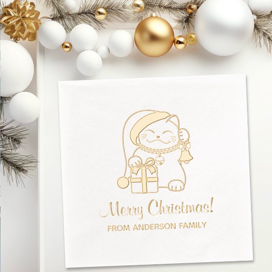 Frohe Weihnachtskatze aus der Familie Servietten Mit Folie