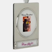 Frohe Weihnachtskatze Haustier Liebe Foto Banner-Ornament Silber (Rechts)