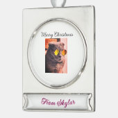 Frohe Weihnachtskatze Haustier Liebe Foto Banner-Ornament Silber (Links)