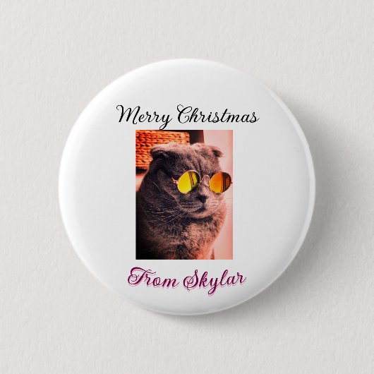 Frohe Weihnachtskatze Haustier Liebe Foto Button (Vorderseite)