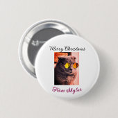 Frohe Weihnachtskatze Haustier Liebe Foto Button (Vorne & Hinten)