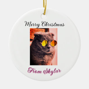 Frohe Weihnachtskatze Haustier Liebe Foto Keramik Ornament