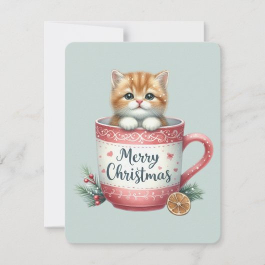 Frohe Weihnachtskatze in einer Tasse - Weihnachten (Vorderseite)