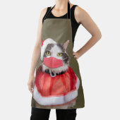 Frohe Weihnachtskatze in Weihnachtsmannmütze und G Schürze (InSitu)