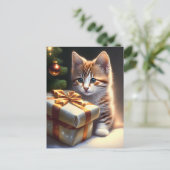 Frohe Weihnachtskatze Postkarte (Stehend Vorderseite)