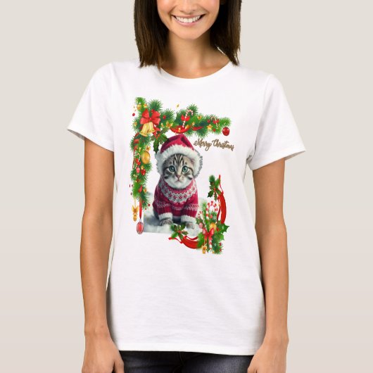 Frohe Weihnachtskatze T-Shirt (Vorderseite)