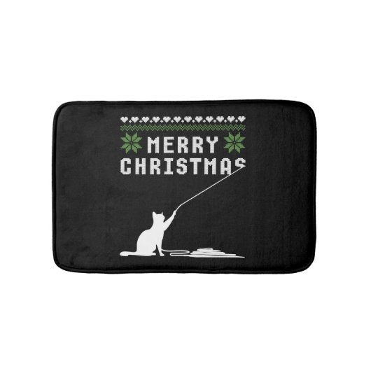 Frohe Weihnachtskatze Ugly Sweater Badematte (Vorderseite)