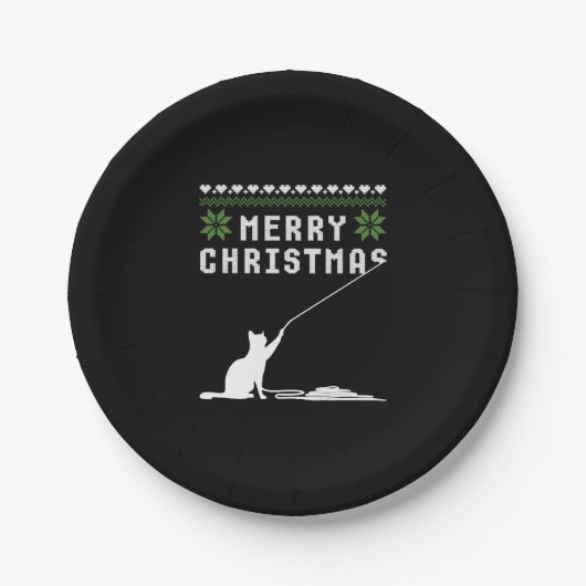 Frohe Weihnachtskatze Ugly Sweater Pappteller (Vorderseite)