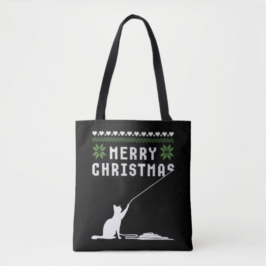 Frohe Weihnachtskatze Ugly Sweater Tasche (Vorderseite)