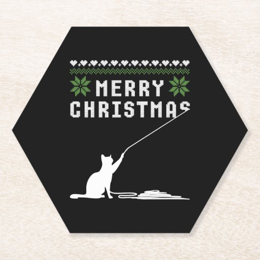 Frohe Weihnachtskatze Ugly Sweater Untersetzer (Vorderseite)