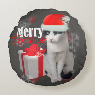 Frohe Weihnachtskatze und -pack Rundes Kissen