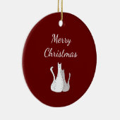 Frohe Weihnachtskatzen Elegante Script Red Keramik Ornament (Rechts)