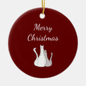 Frohe Weihnachtskatzen Elegante Script Red Keramik Ornament (Vorne)