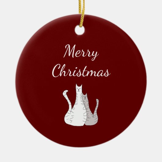 Frohe Weihnachtskatzen Elegante Script Red Keramik Ornament (Vorne)