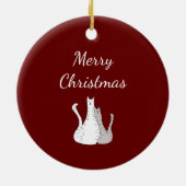 Frohe Weihnachtskatzen Elegante Script Red Keramik Ornament (Hinten)