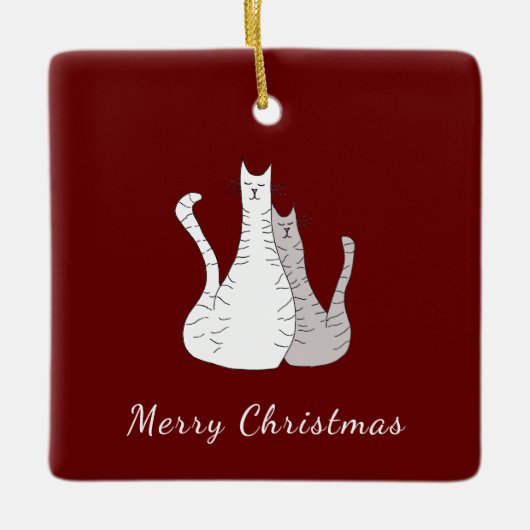 Frohe Weihnachtskatzen Festive Red Keramikornament (Vorderseite)