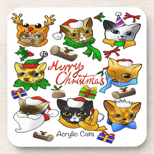 Frohe Weihnachtskatzen Getränkeuntersetzer (Vorderseite)