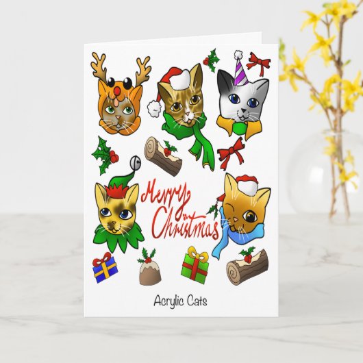 Frohe Weihnachtskatzen Karte (Gelbe Blume)