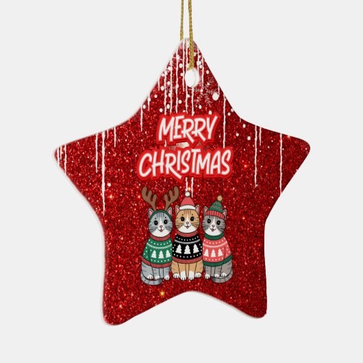 Frohe Weihnachtskatzen Keramik Ornament (Rechts)